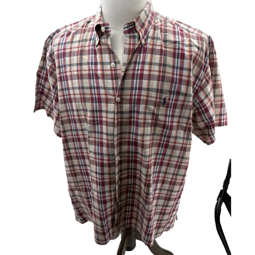 Polo Ralph Lauren Greggor‎ Mens Short Sleeve Plaid Button Down Shirt Large